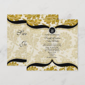Gold Damask Paisley Wedite Einladung (Vorne/Hinten)