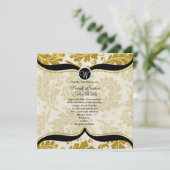 Gold Damask Paisley Wedite Einladung (Stehend Vorderseite)