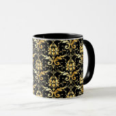 Gold Damask Pattern on Black Tasse (VorderseiteRechts)
