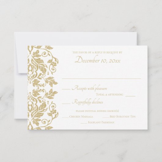 Gold Damask Response RSVP Karte (Vorderseite)