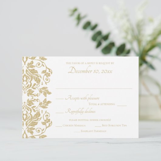 Gold Damask Response RSVP Karte (Stehend Vorderseite)