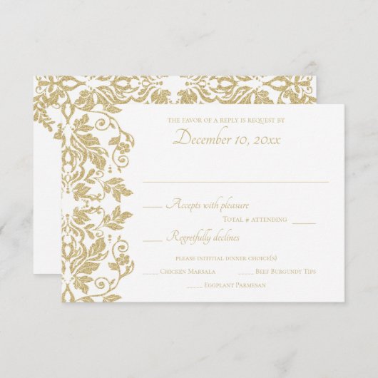 Gold Damask Response RSVP Karte (Vorne/Hinten)