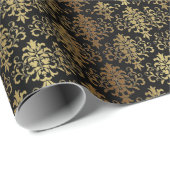 Gold Damask Schwarzer Eleganter Urlaub Weihnachten Geschenkpapier (Rolleneckpunkt)