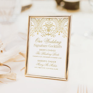Gold Damask Signature Cocktails Hochzeitsschild