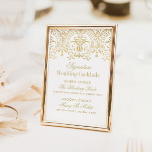 Gold Damask Signature Hochzeitscocktails Schild