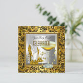 Gold Damask Silver High Heel Shoes Champagner Einladung (Stehend Vorderseite)