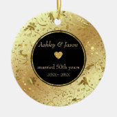 Gold Damask und Herz Keramik Ornament (Vorne)