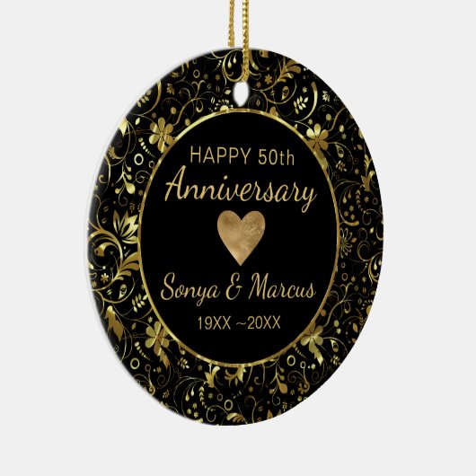 Gold Damask und Herz Keramik Ornament (Rechts)