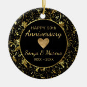 Gold Damask und Herz Keramik Ornament (Vorne)