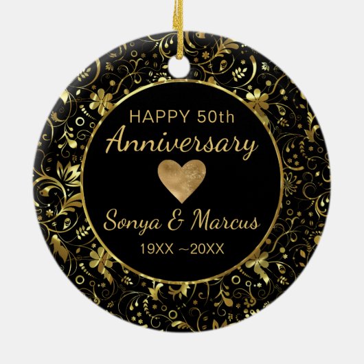 Gold Damask und Herz Keramik Ornament (Hinten)