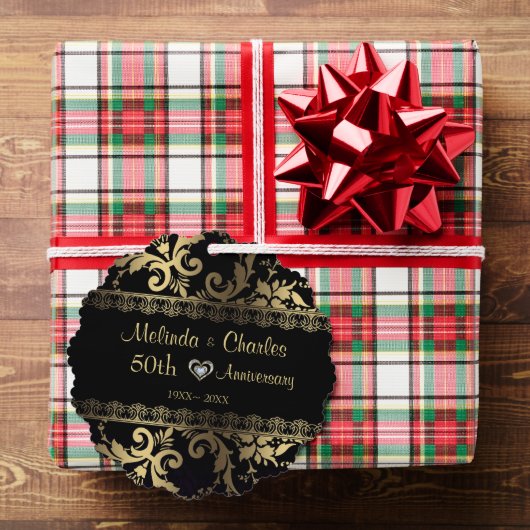 Gold Damask und Hochzeitsjubiläum Ornament Karte (Insitu (Geschenk))