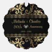 Gold Damask und Hochzeitsjubiläum Ornament Karte (Rückseite)