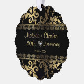 Gold Damask und Hochzeitsjubiläum Ornament Karte (Links)