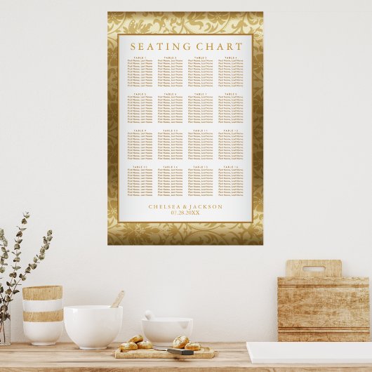 Gold Damask und White - Seetabelle Poster (Küche)