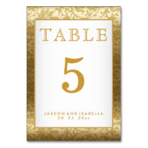 Gold Damask und White - Table Card