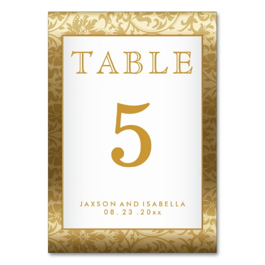 Gold Damask und White - Table Card Tischnummer (Rückseite)