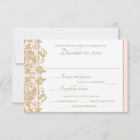 Gold Damask Vine Blumenrosa und Gold Response RSVP Karte (Vorderseite)