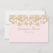 Gold Damask Vine Blumenrosa und Gold Response RSVP Karte (Rückseite)