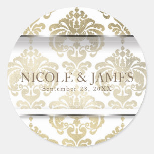 Gold Damask Vintag Glam Wedding Event Gefallen Runder Aufkleber