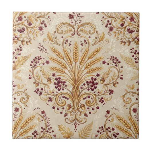 Gold-Damask-Vintage-Blumenmuster-Design Fliese (Vorderseite)