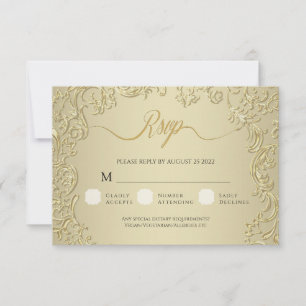 Gold Damask Wedding UAWG Response Card RSVP Karte