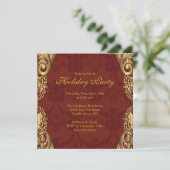Gold Damask Weihnachtsfeiertag Einladung (Stehend Vorderseite)