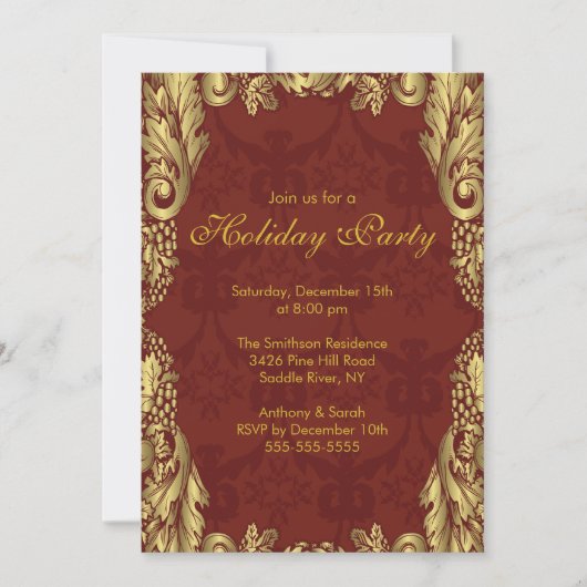 Gold Damask Weihnachtsfeiertag Einladung (Vorderseite)