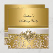 Gold Damask White Cream Birthday Party Pearl Einladung (Vorne/Hinten)