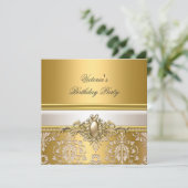 Gold Damask White Cream Birthday Party Pearl Einladung (Stehend Vorderseite)