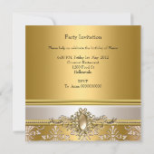 Gold Damask White Cream Birthday Party Pearl Einladung (Rückseite)