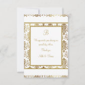 Gold Damask White Monogram Elegante Chic Danke (Rückseite)