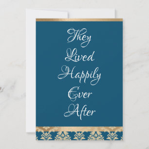 Gold Damask White Script Blue Happiy Ever Wedding Dankeskarte