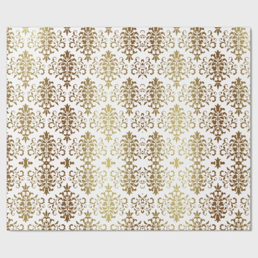 Gold Damask White Script Elegant Geschenkpapier (Flach)