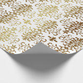 Gold Damask White Script Elegant Geschenkpapier (Ecke)