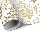 Gold Damask White Script Elegant Geschenkpapier (Rolleneckpunkt)