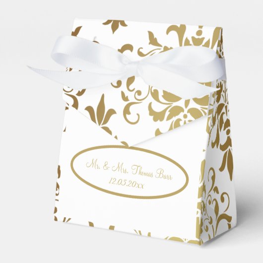 Gold Damask White Script Wedding Elegant Geschenkschachtel (Vorderseite)