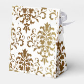 Gold Damask White Script Wedding Elegant Geschenkschachtel (Rückseite)