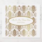 Gold Damask White Script Wedding Elegant Schaumweinetikett (Einzelnes Label)