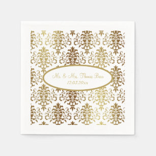 Gold Damask White Script Wedding Elegant Serviette