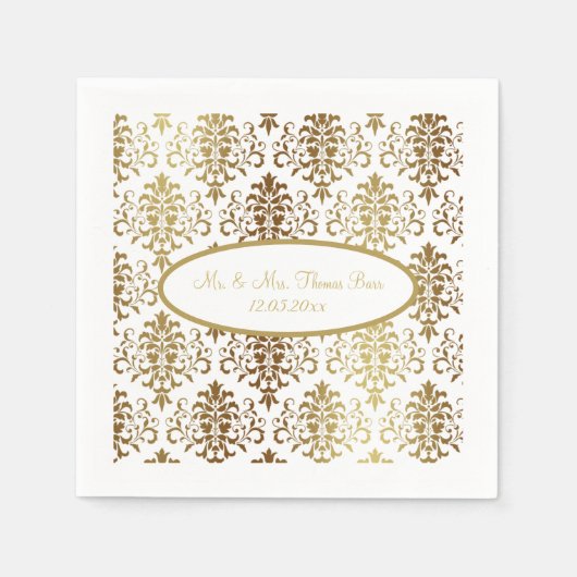 Gold Damask White Script Wedding Elegant Serviette (Vorderseite)