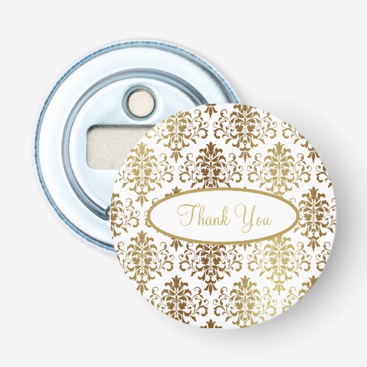 Gold Damask White Script Wedding Elegant Vielen Da Flaschenöffner (Vorderseite)