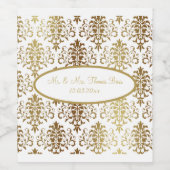 Gold Damask White Script Wedding Elegant Weinetikett (Einzelnes Label)