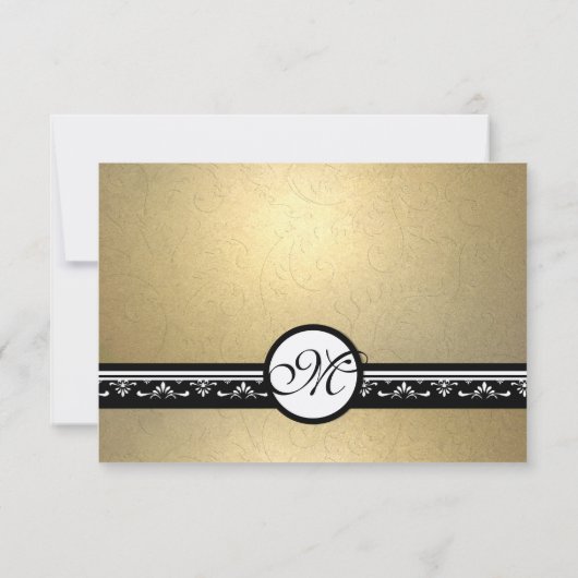 Gold Damask Wirbel Hochzeitsfeier 12x18 RSVP Karte (Rückseite)
