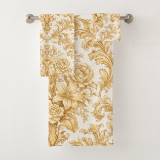 Gold-Damasken-Blumenmuster Badhandtuch Set