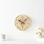 Gold-Damasken-Blumenmuster Runde Wanduhr (Zuhause)