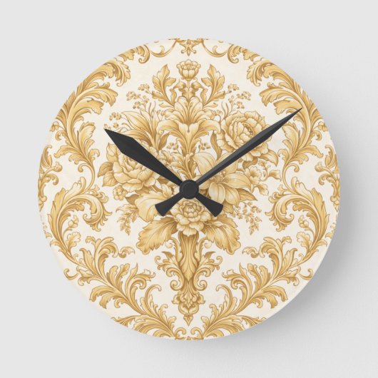 Gold-Damasken-Blumenmuster Runde Wanduhr (Vorderseite)