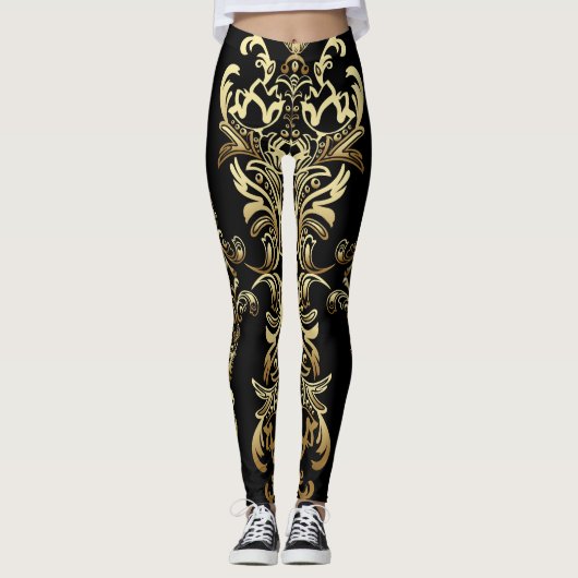 Gold Damaskus, florales Arabesque Muster. Leggings (Vorderseite)