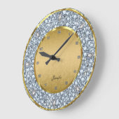 Gold Damaskus & Sparkling Diamanten Große Wanduhr (Winkel)