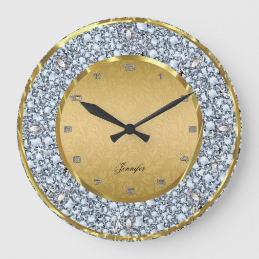 Gold Damaskus & Sparkling Diamanten Große Wanduhr (Vorderseite)