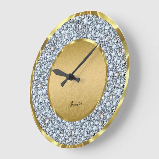 Gold Damaskus & Sparkling Diamonds Glitzer Monogra Große Wanduhr (Winkel)